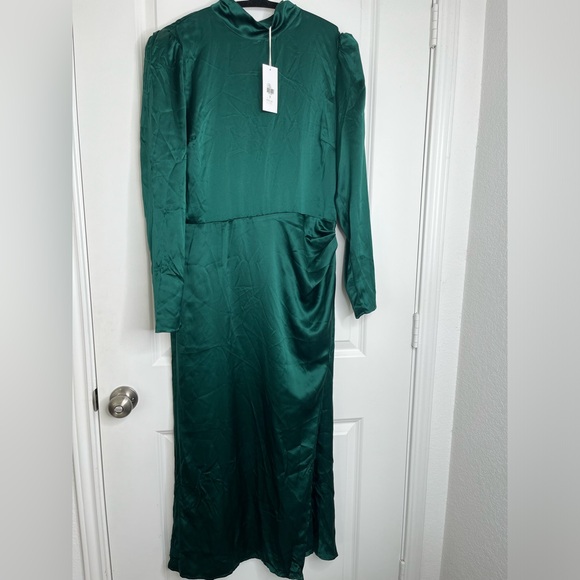 Reformation Carmelina Silk Dress Dark Green Size 12 NWT - Picture 8 of 16
